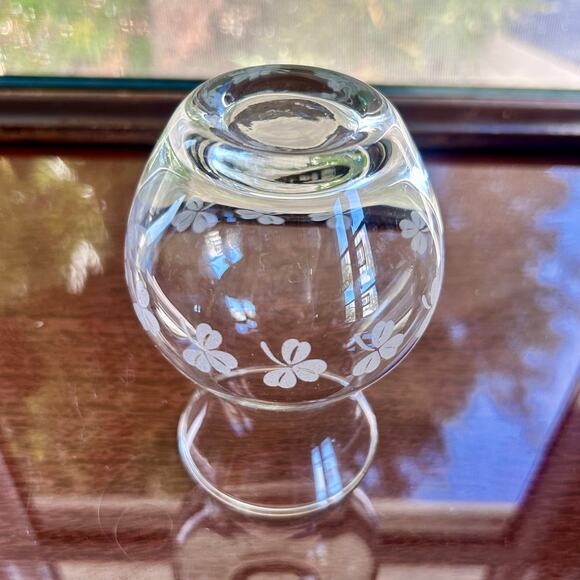 Vintage Etched Crystal Clear Glass Bud Vase with Clover Shamrocks – 4.5”H - Picture 5 of 10